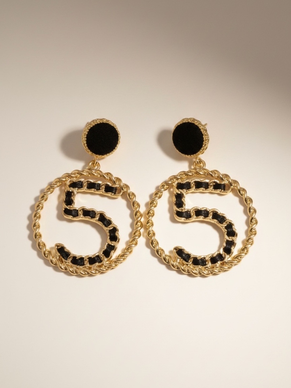 No 5 Gold and Black Number 5 Drop Earrings - Women Jewelry